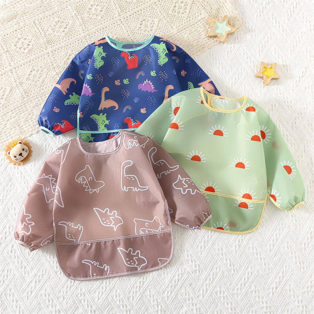 Long Sleeved Bibs,5 PCS Waterproof Wearable Bibs with Sleeves,Baby Feeding Smock 6-30 Months (5 Pcs Set A)