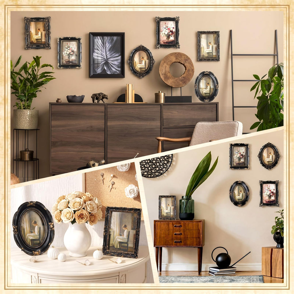 6 Pcs Vintage Picture Frames for Wall Tabletop, Black