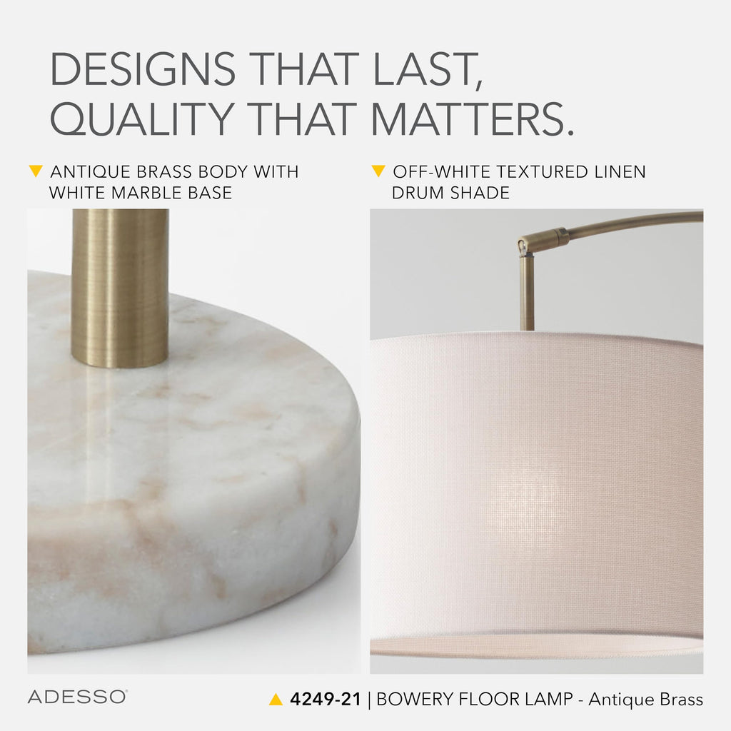 Floor Lamp, Marble & Off-White Linen, Adjustable, 73.5"