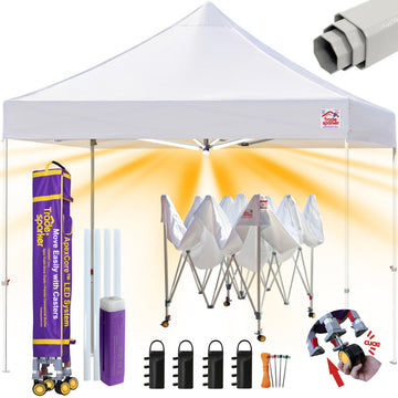 10x10 Pop Up Canopy Tent, Commercial Movable Canopy with ApexCore LED&Rugged Casters-Instant Easy Setup Shelter
