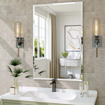 Frameless Bathroom Mirror, 24" x 36" Beveled Wall Mirror