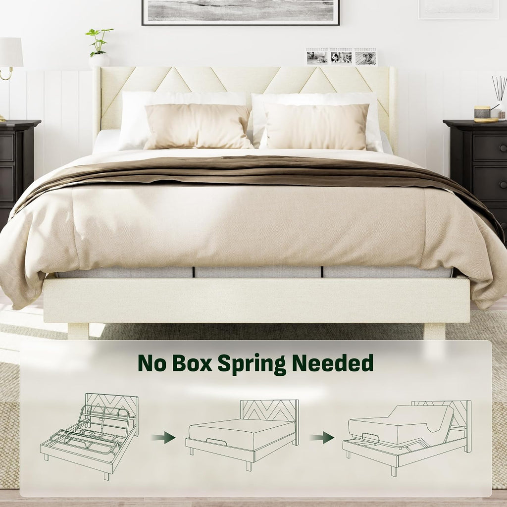 Queen All-in-One Adjustable Bed Frame with Upholstered Bed Frame Headboard, Electric Bed with Remote Control