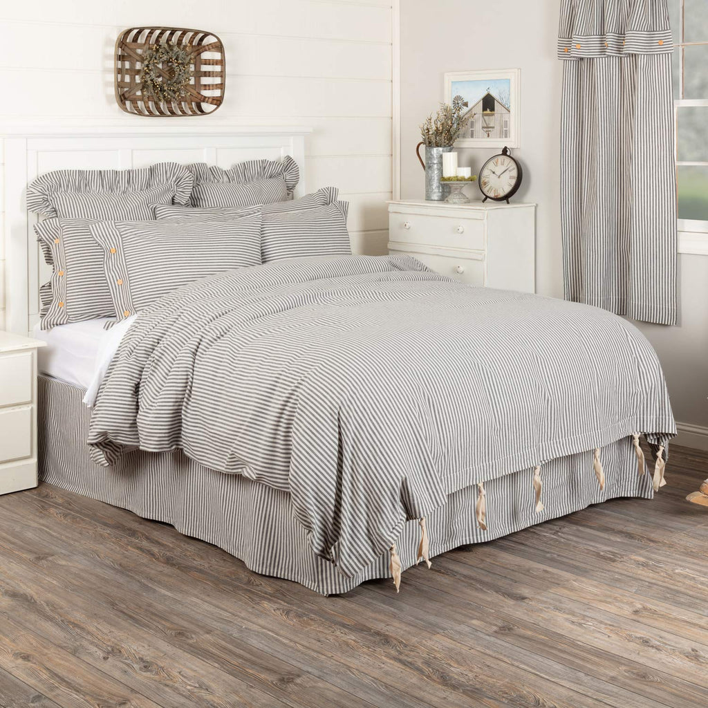 Farmhouse Ticking Gray Stripe Duvet Cover, 92" L x 108" W, Gray & Off White Comforter Cover, Soft, Comfortable