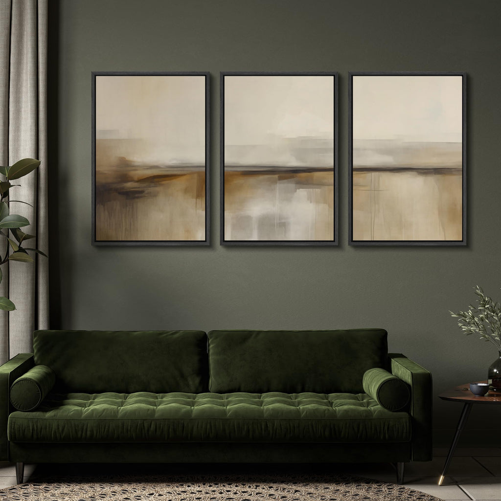 Framed Canvas Print Wall Art Set Desert Haze Abstract Neutral Beige and Brown Illustrations Modern Art Relax/Calm