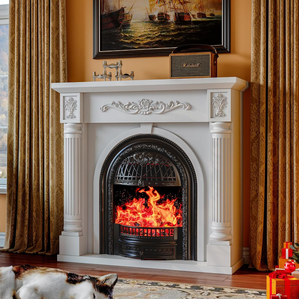 45 Inch Electric Fireplace with Mantel, Solid Wood Fireplace TV Stand, Roman Column Fireplace Entertainment Center