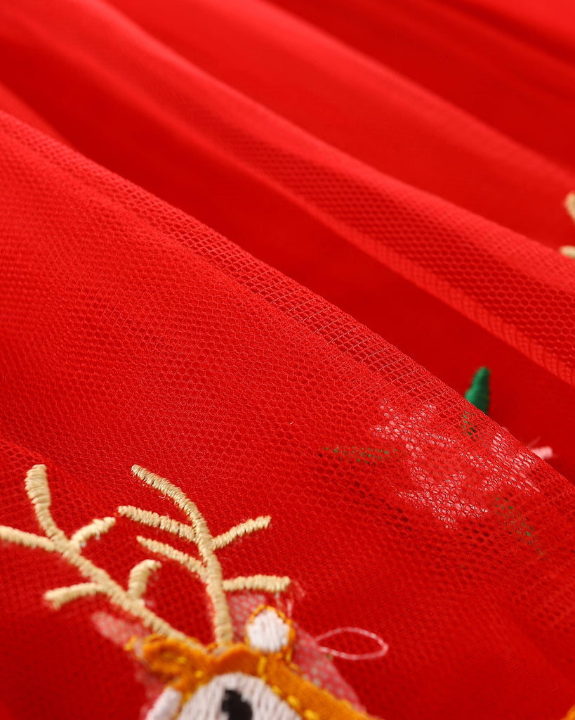 Christmas Dress Long Sleeve Embroidery Reindeer Dresses Toddler Tulle Dress Party Holiday Winter Kids Christmas