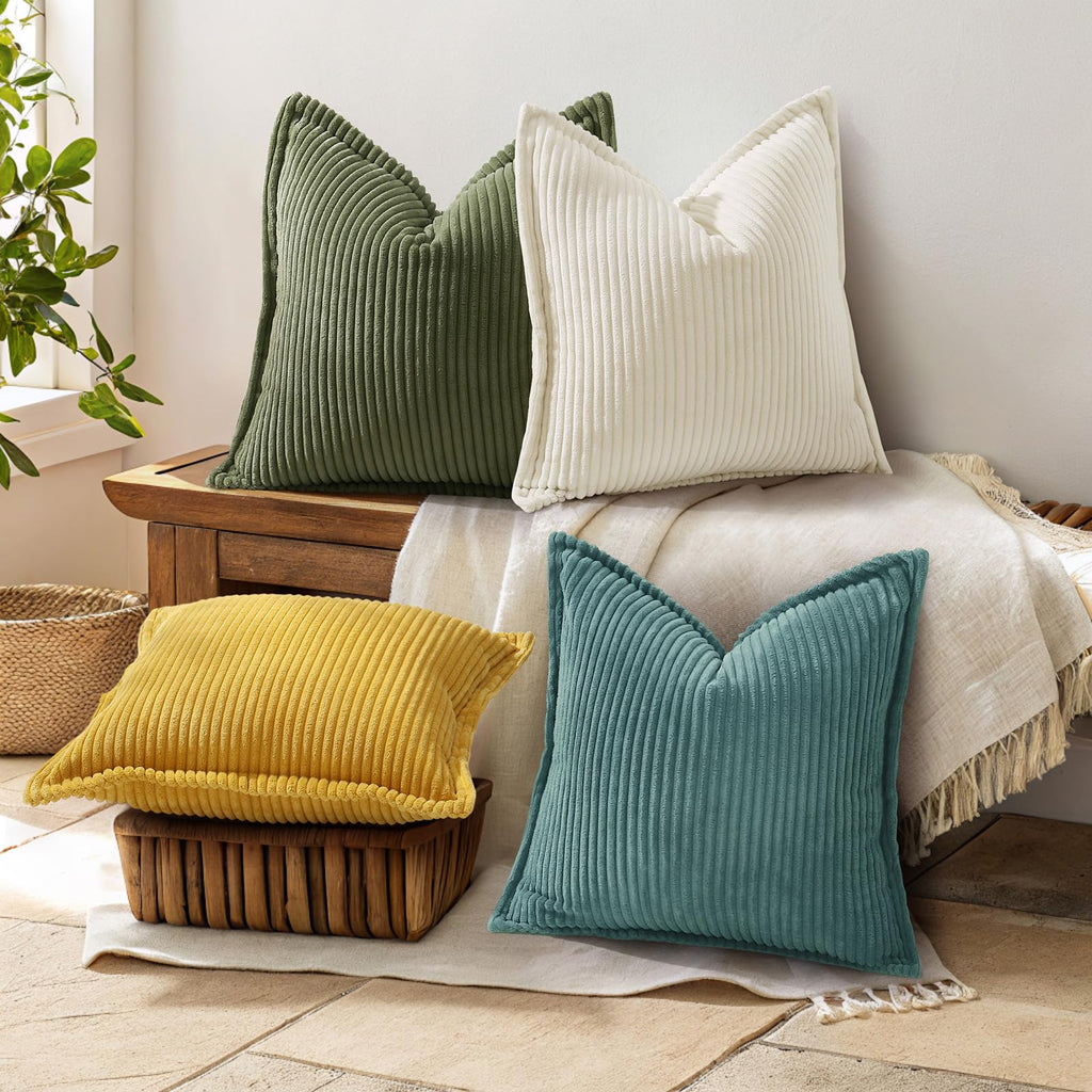 Corduroy Turquoise Throw Pillow Covers 18x18 Set of 2