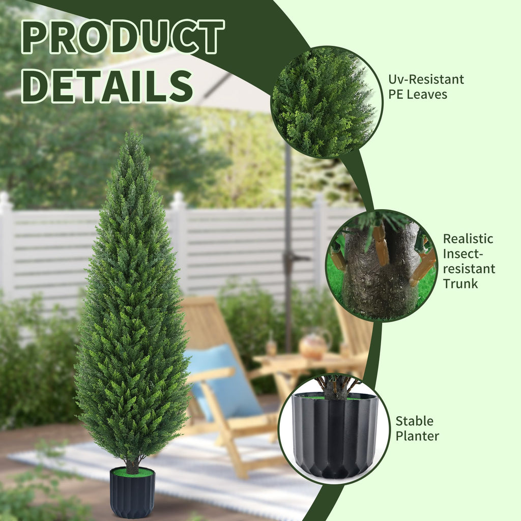 5FT Artificial Cedar Topiary Trees Set of 2 with Planters