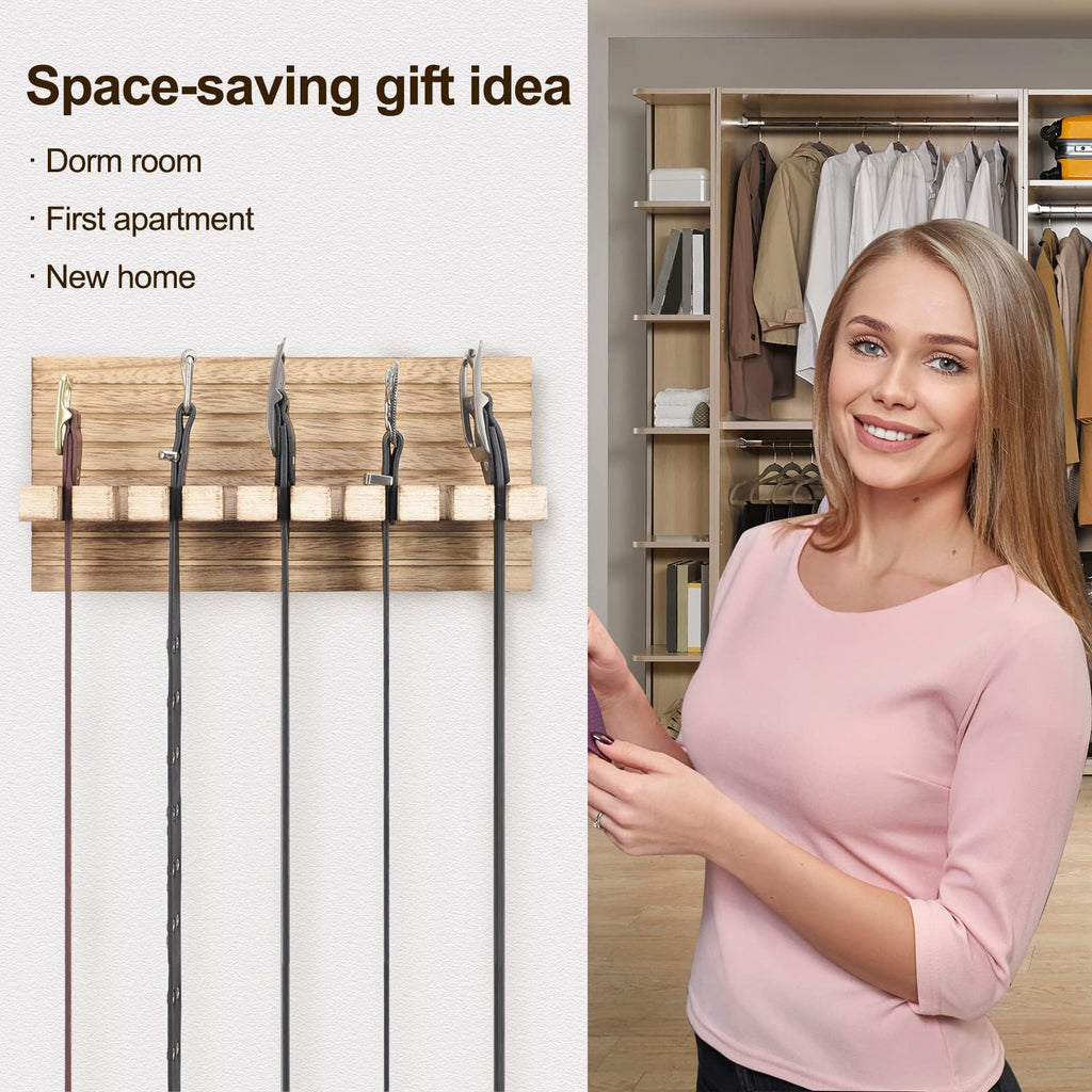 Belt Organizer for Closet, Belt Hanger Wall Mount (Wood)