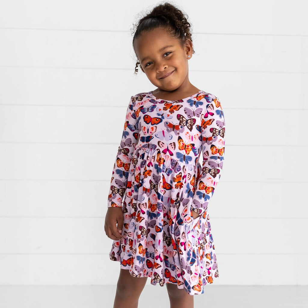 Long Sleeve Twirl Dress for Girls - Viscose from Bamboo Toddler Dresses w/Pockets & Tagless Comfort