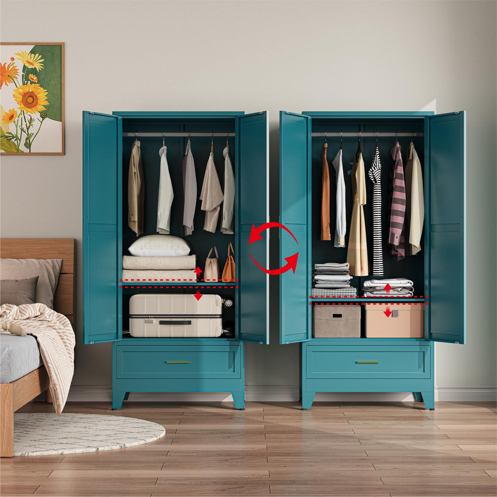Metal Armoire Wardrobe Closet, Bedroom Armoires with Drawers
