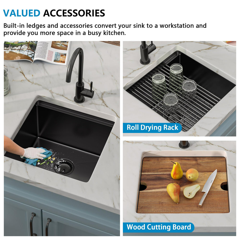 17"x17" Undermount Black Bar Prep Sink Workstation