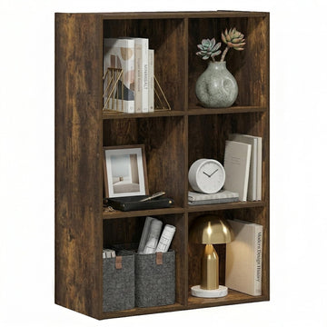 Book Shelf, 6-Cube Bookshelf, Bookcase, Amber Pine