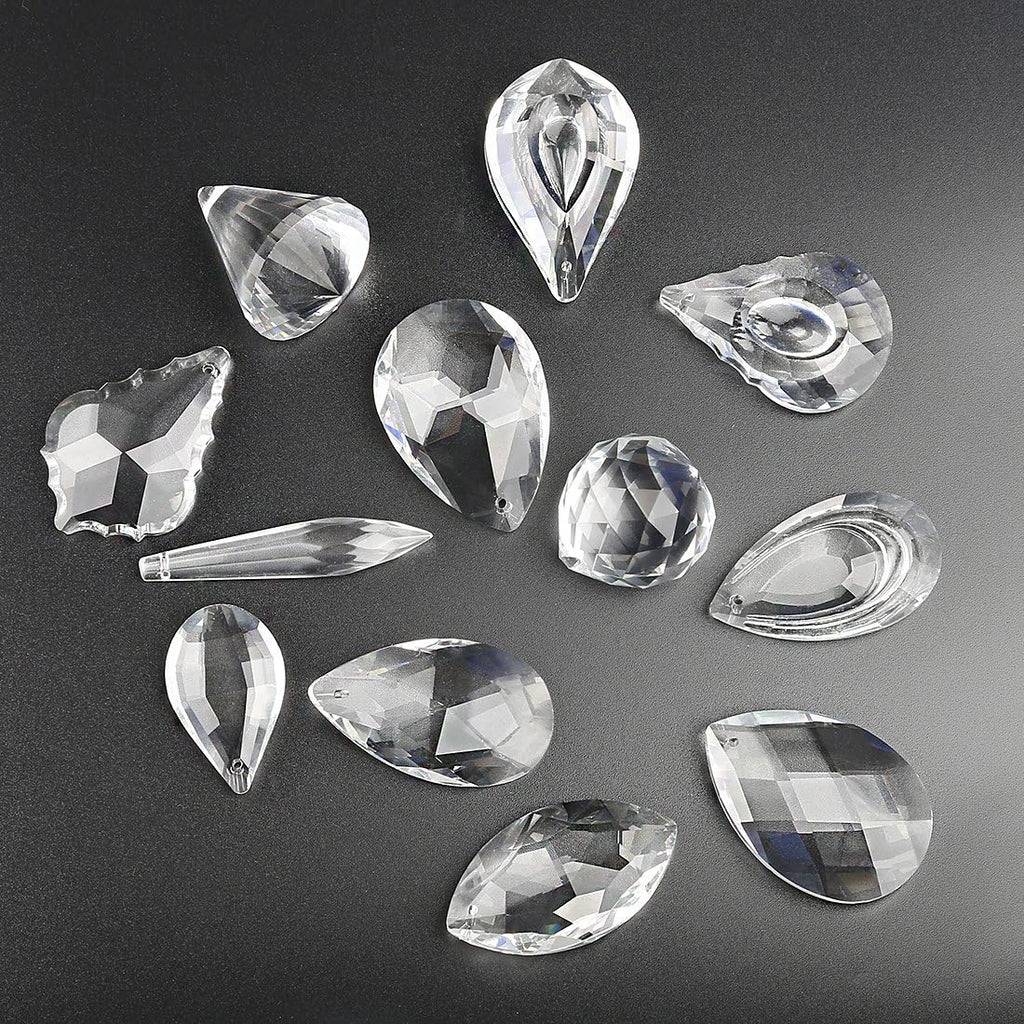 12 Pcs Clear Crystal Prism Chandelier Pendants Suncatcher Decor - Clear Crystal Chandelier Lamp Prism Pendants Drops