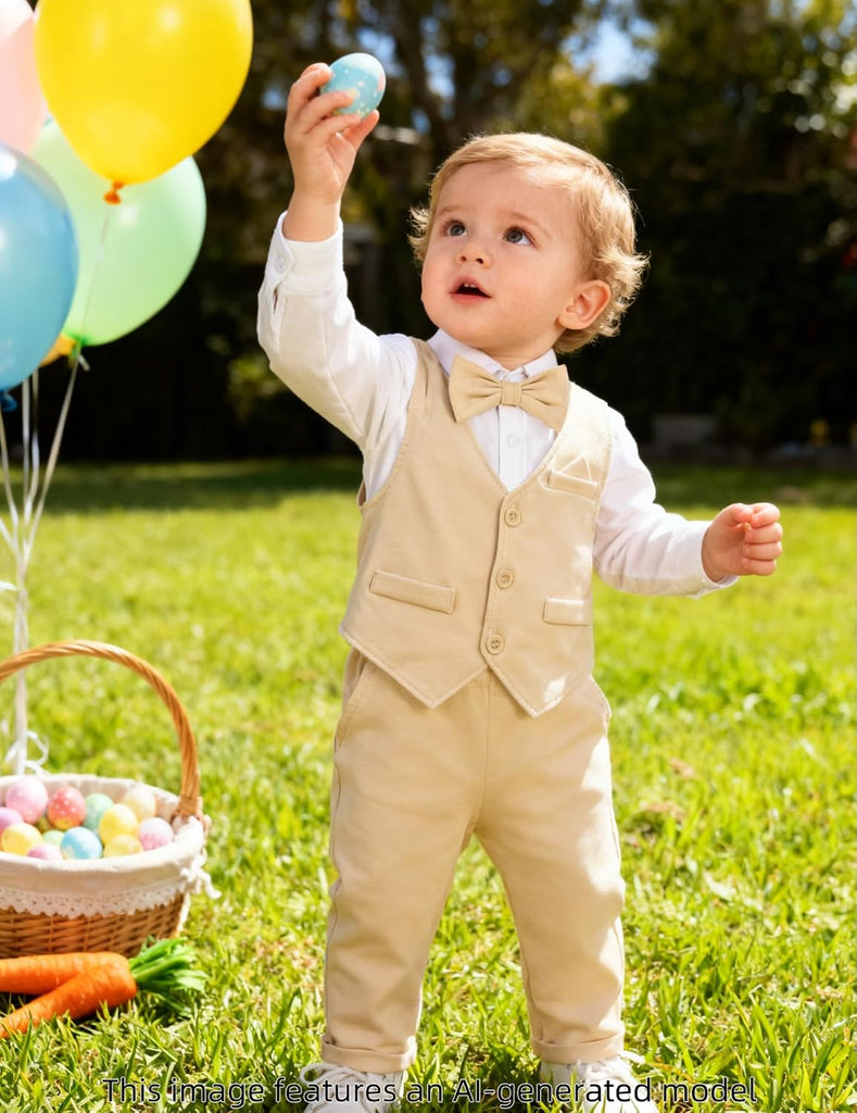 4Pcs Baby Boy Suits Dress Outfit Shirt Pants Bowtie Vest Set