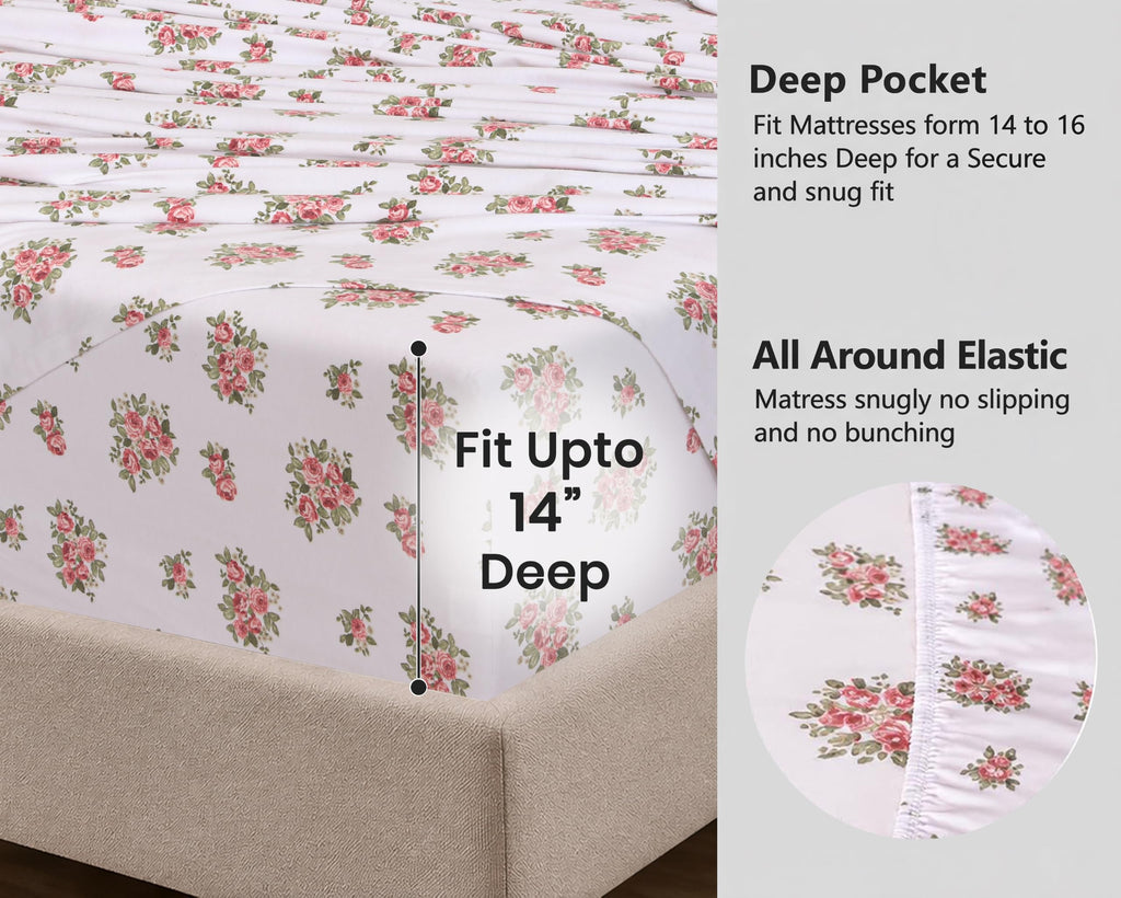 100% Cotton Flannel Sheets Cal King Size, 4 PCs Bed Sheet Set, Bali