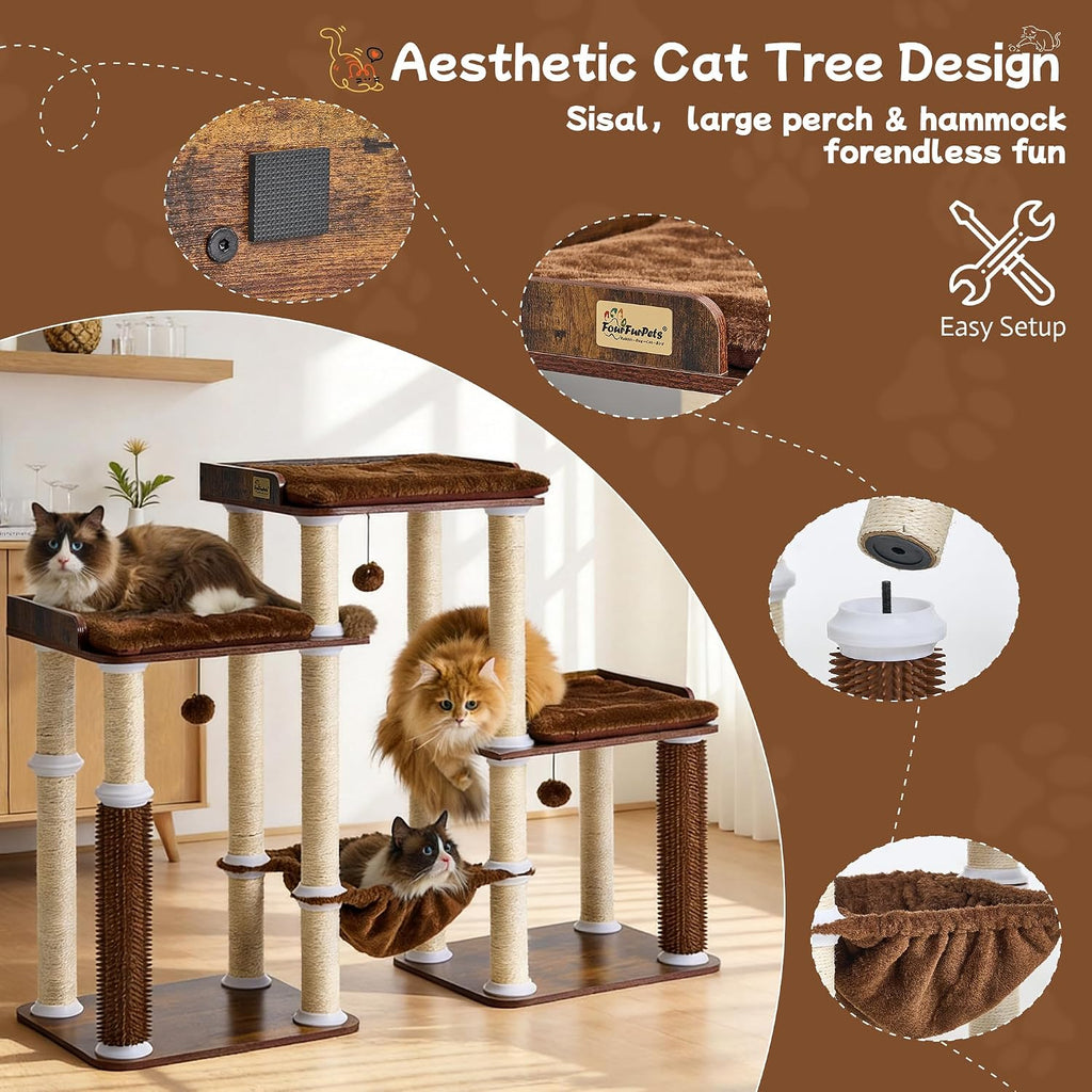 Modern Cat Tree, Cat Tower for Indoor Cats, Wooden Cat Tree