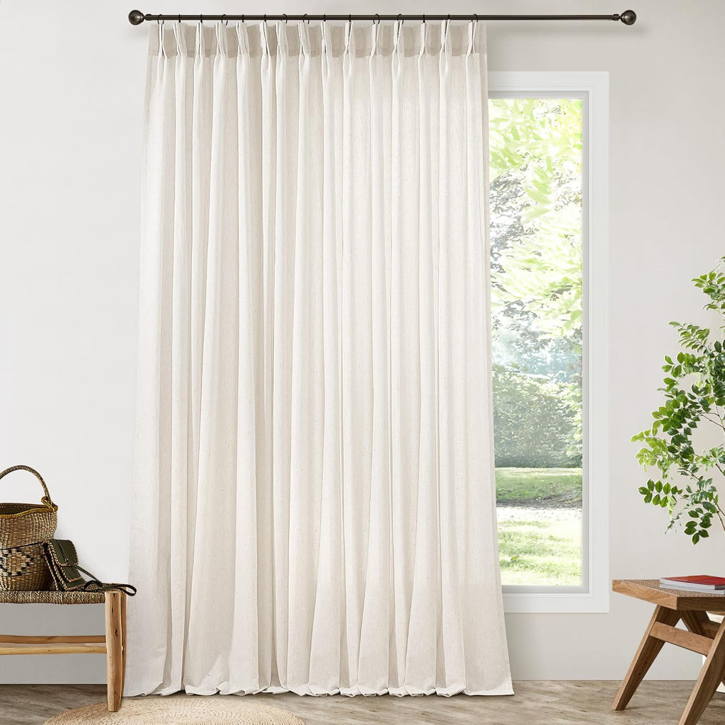 Pinch Pleat Linen Sheer Curtains 96 Inches Long 100 Inch Wide for Patio Sliding Door Light Filtering Semi Sheer
