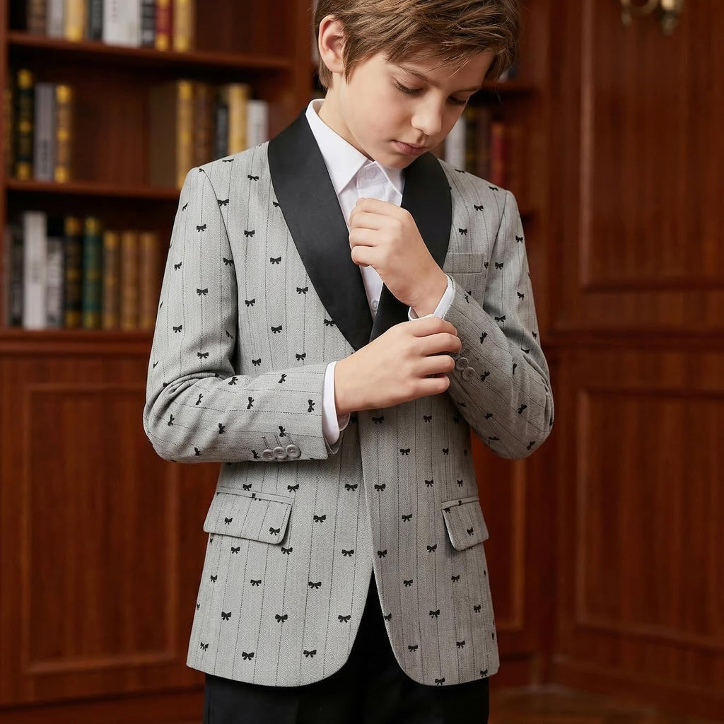 Boys Tuxedo Blazer Kids Slim Fit Dress Patterned Jacket