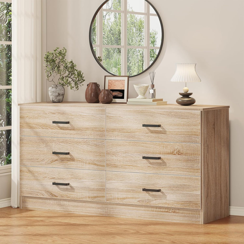 Dresser , 6 Drawer Double Dresser, Modern Chest of Drawers with Deep Drawers, TV Stand Large Storage Organizer