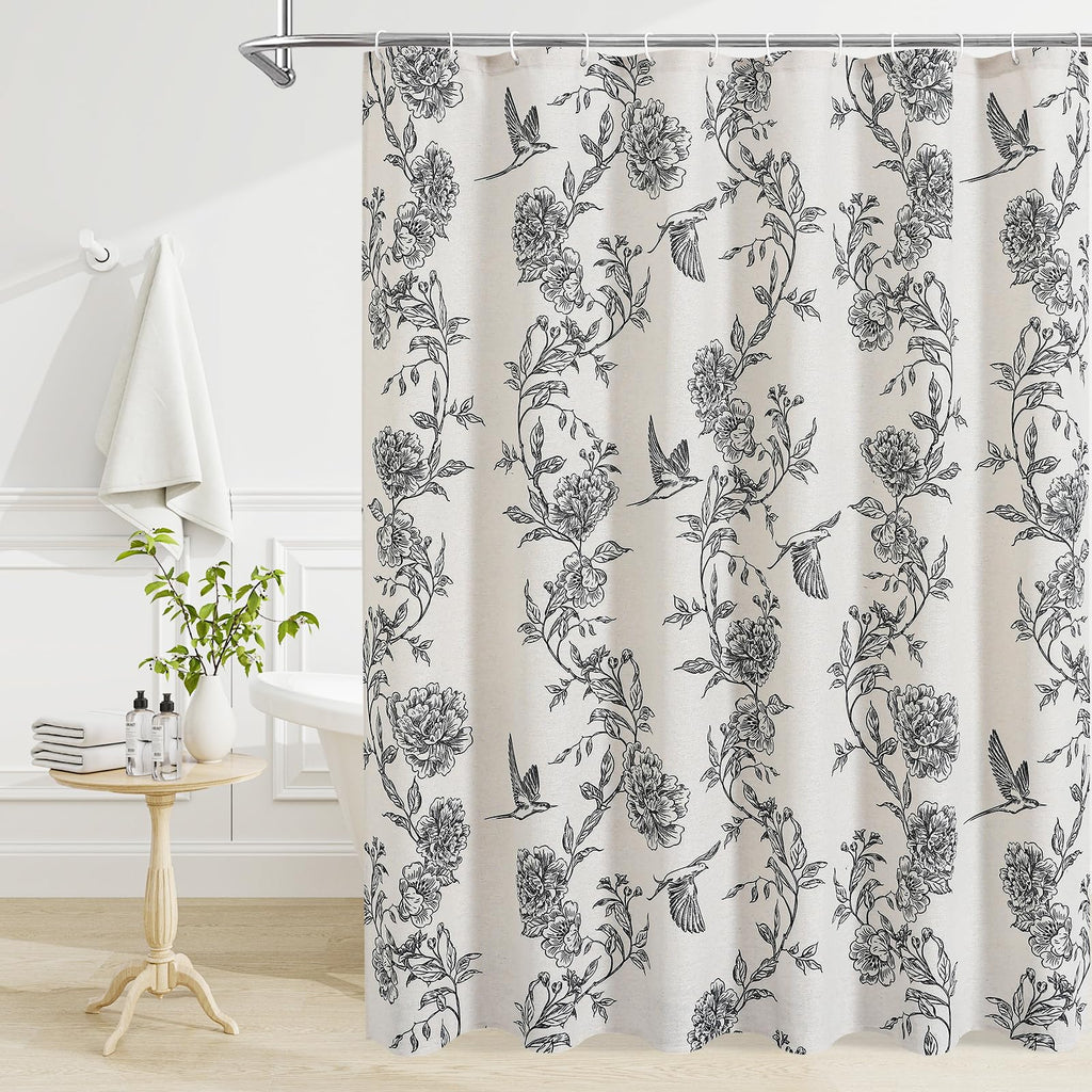 Black Cotton Boho Hummingbird Shower Curtains, 72 x 72