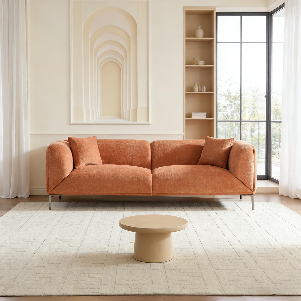 82.7" Orange Sofa, Modern Couch with Metal Legs, Luxury Boucle Sofa