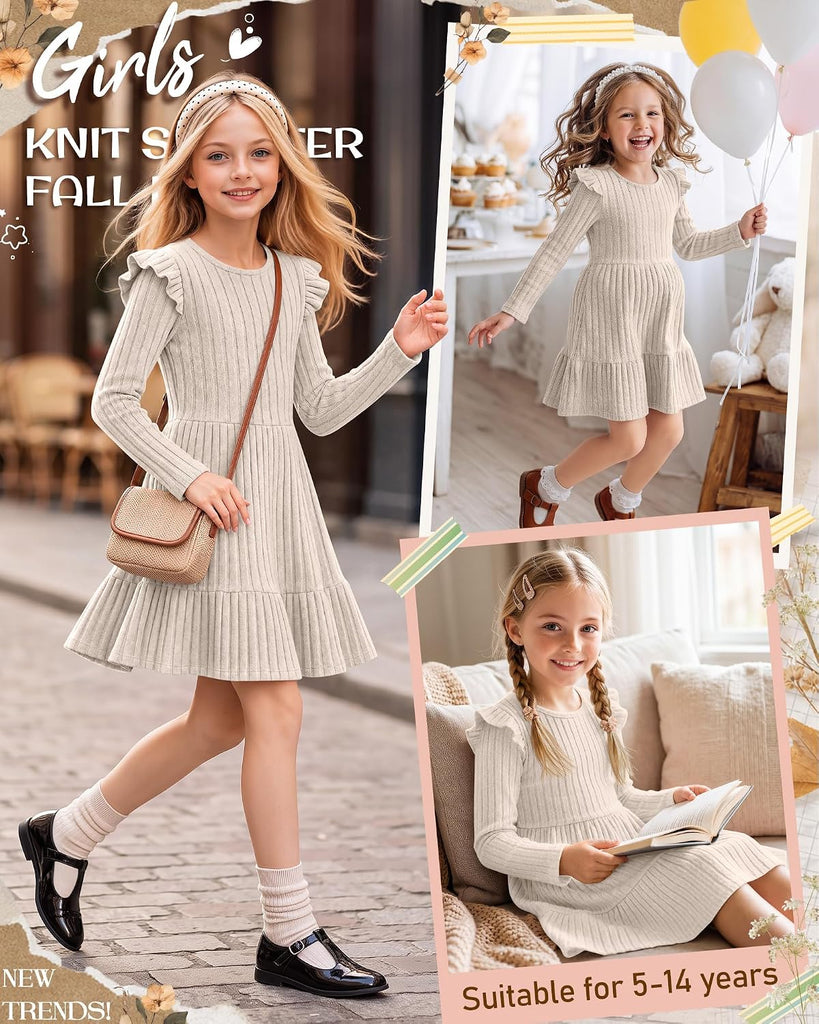 Girls' Long Sleeve Sweater Dress Fall Dresses