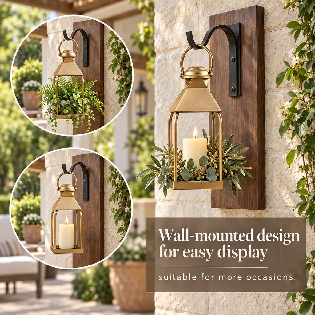 Antique Gold Decorative Metal Lanterns Indoor Outdoor Set of 3