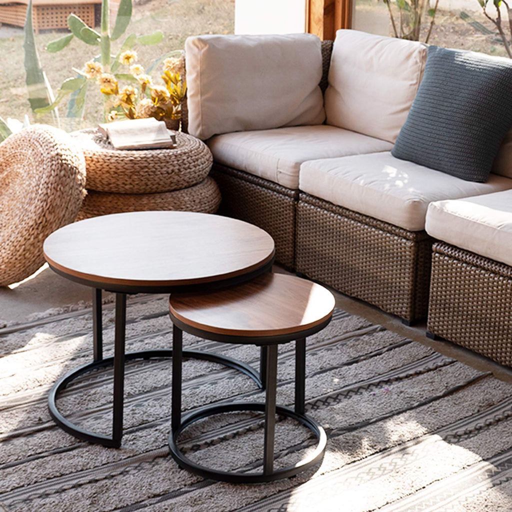 Coffee Nesting Side Round Set of 2 End Top Sturdy Metal Frame Desk Centerpiece Living Room Bedroom Apartment Modern