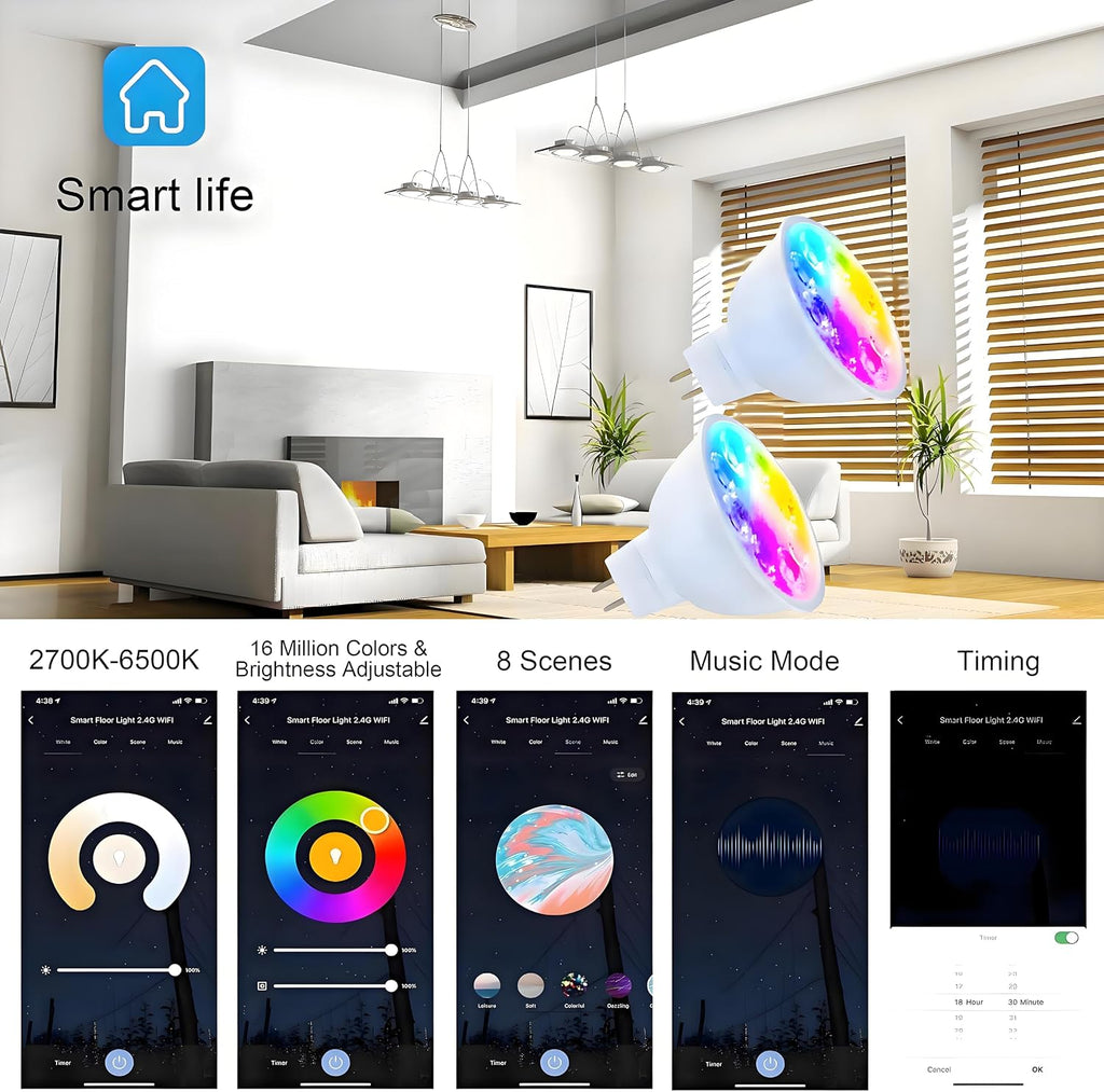 Smart MR16 LED Bulb Dimmable Color Changing, 12V Gu5.3 Bi-pin Base, WiFi & Bluetooth LED Bulbs Work with Alexa