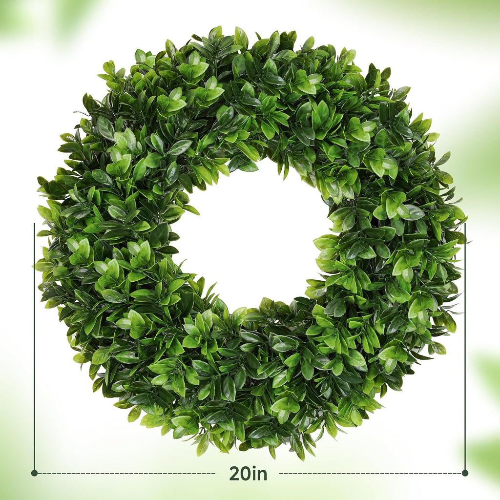 20" Boxwood Wreaths for Front Door,Artificial Spring Wreaths for Wall Window Porch Home Farmhouse St Patricks Day