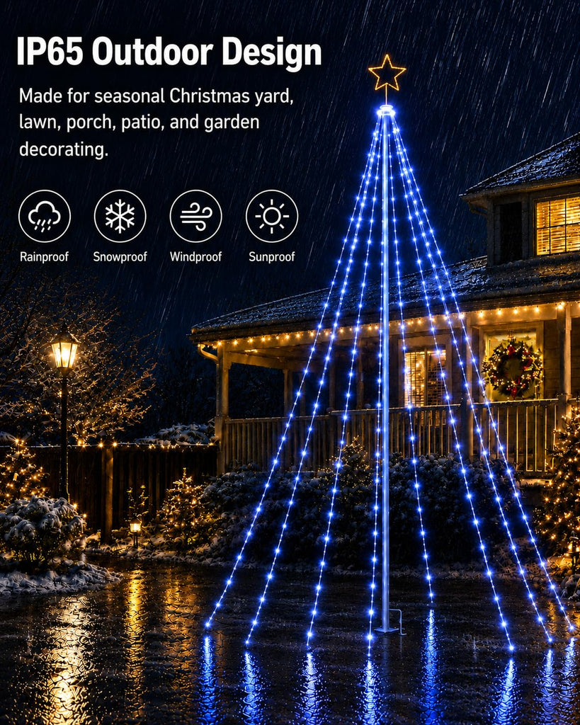 12FT Smart Outdoor Christmas Tree Lights with Sturdy Iron Pole