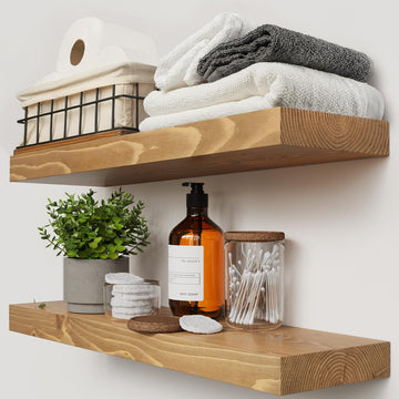 Wood Floating Shelves for Wall 24 inch Oak, Wooden Bathroom Shelf