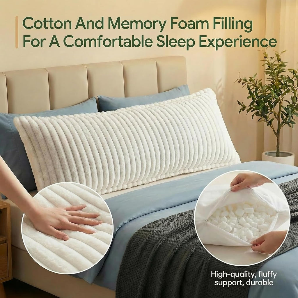 Luxurious Faux Fur Full Body Pillow for Adults,Shredded Memory Foam Body Pillows for Side Sleeper & Pregnancy, 20x54
