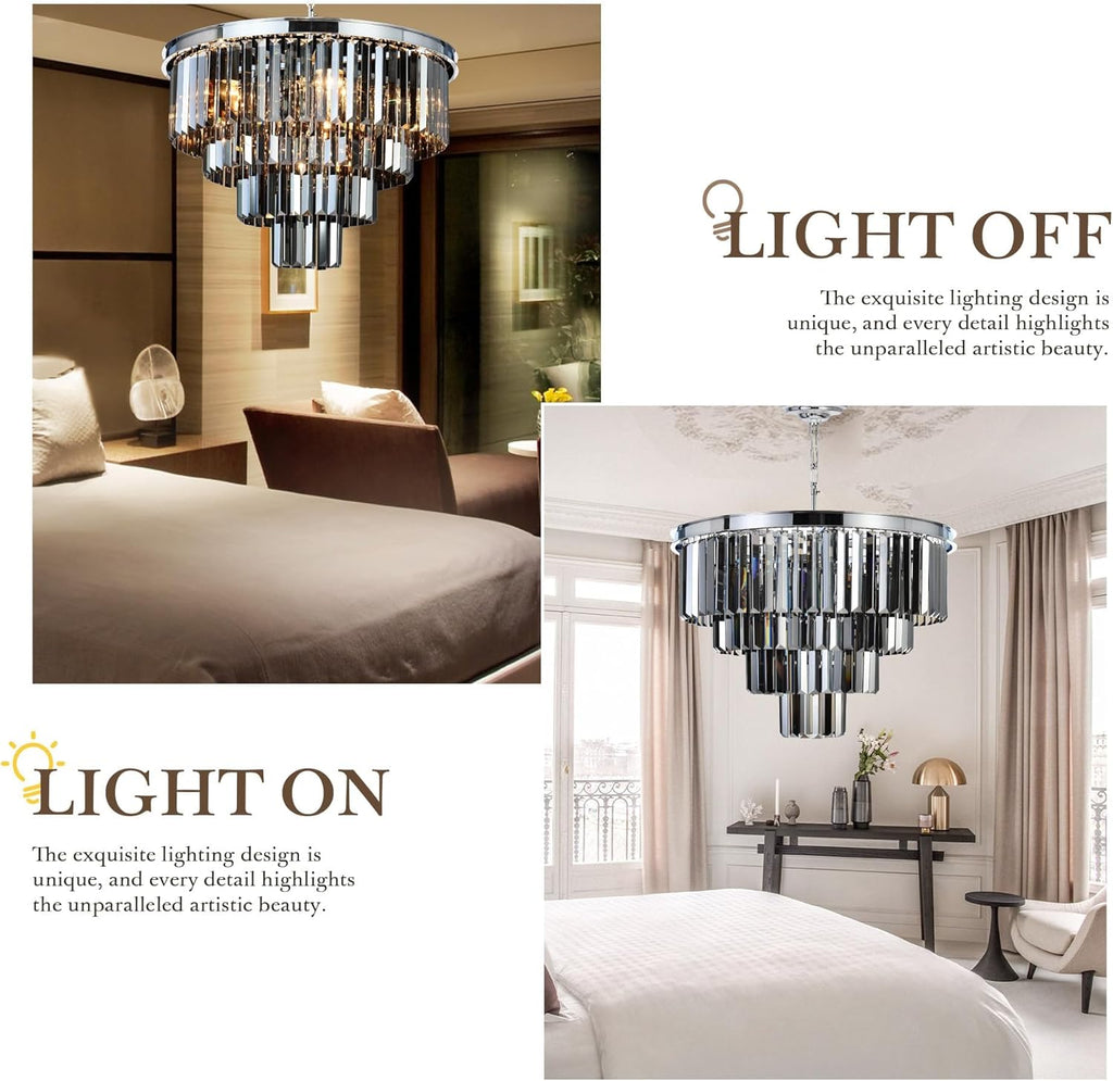 Inspired Odeon Style Chrome Smoke Crystal 4-Tier Modern Chandelier W23.6" - A107-B07QCSV5JX