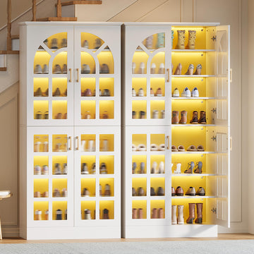 Tall Shoe Cabinet with Doors & Led Light, Set of 2, 8-Tier