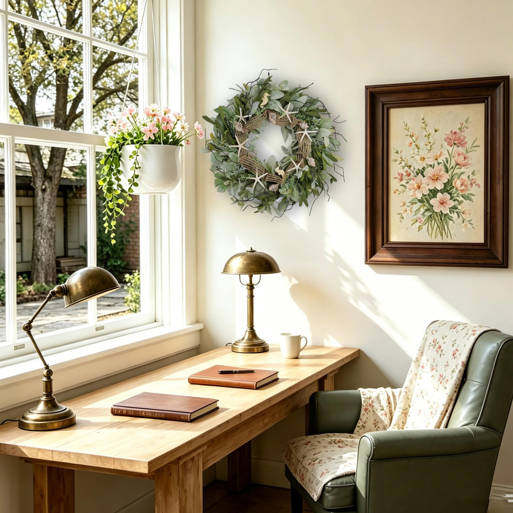CIR OAOSES 18 Inch Green Ear Lambs Leaves Starfish Wreaths for Front Door, Rustic and Farmhouse Spring Summer