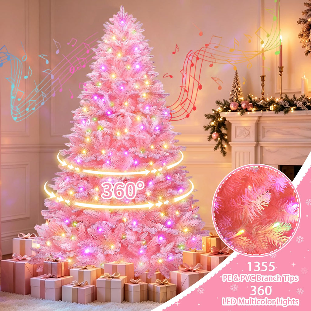 7FT Pink Rotating Pre-Lit Christmas Tree with Remote Control