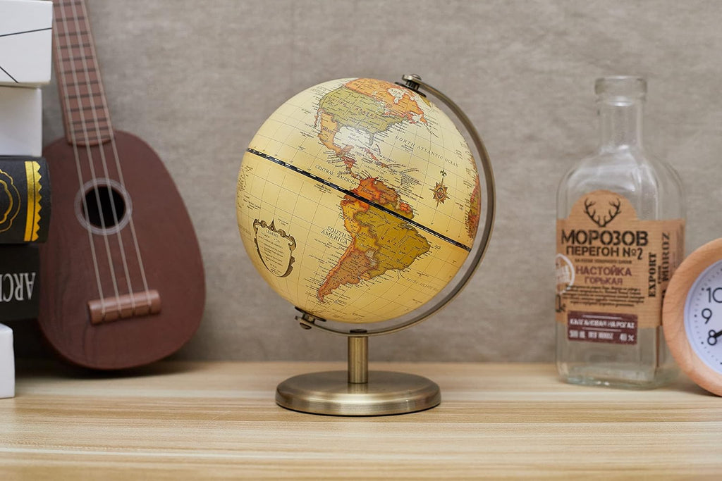 Antique Globe Dia 5.5-inch / 14CM - Educational/Geographic/Modern Desktop Decoration - Stainless Steel Arc and Base