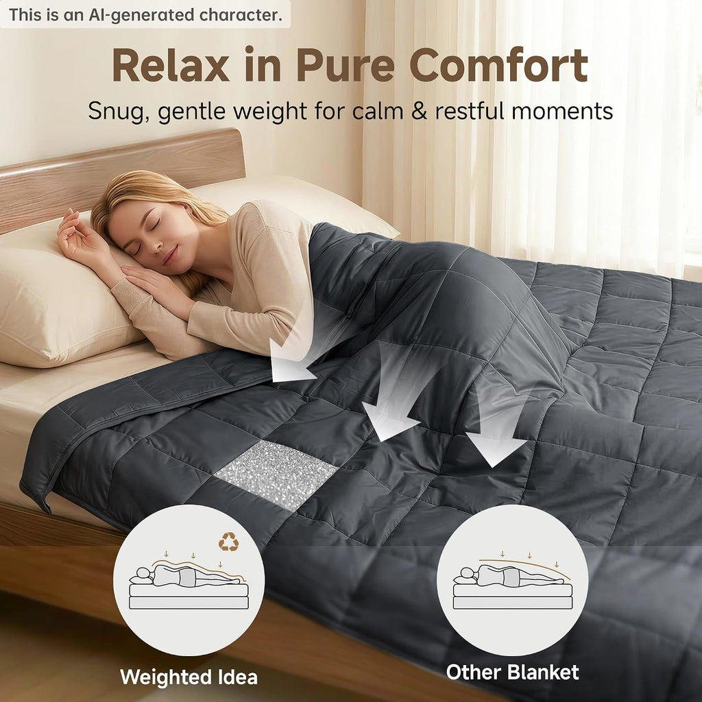Weighted Blanket 17 lbs with Glass Beads, Dark Grey | Breathable Heavy Blanket, Soft Polyester Fabric, All Season