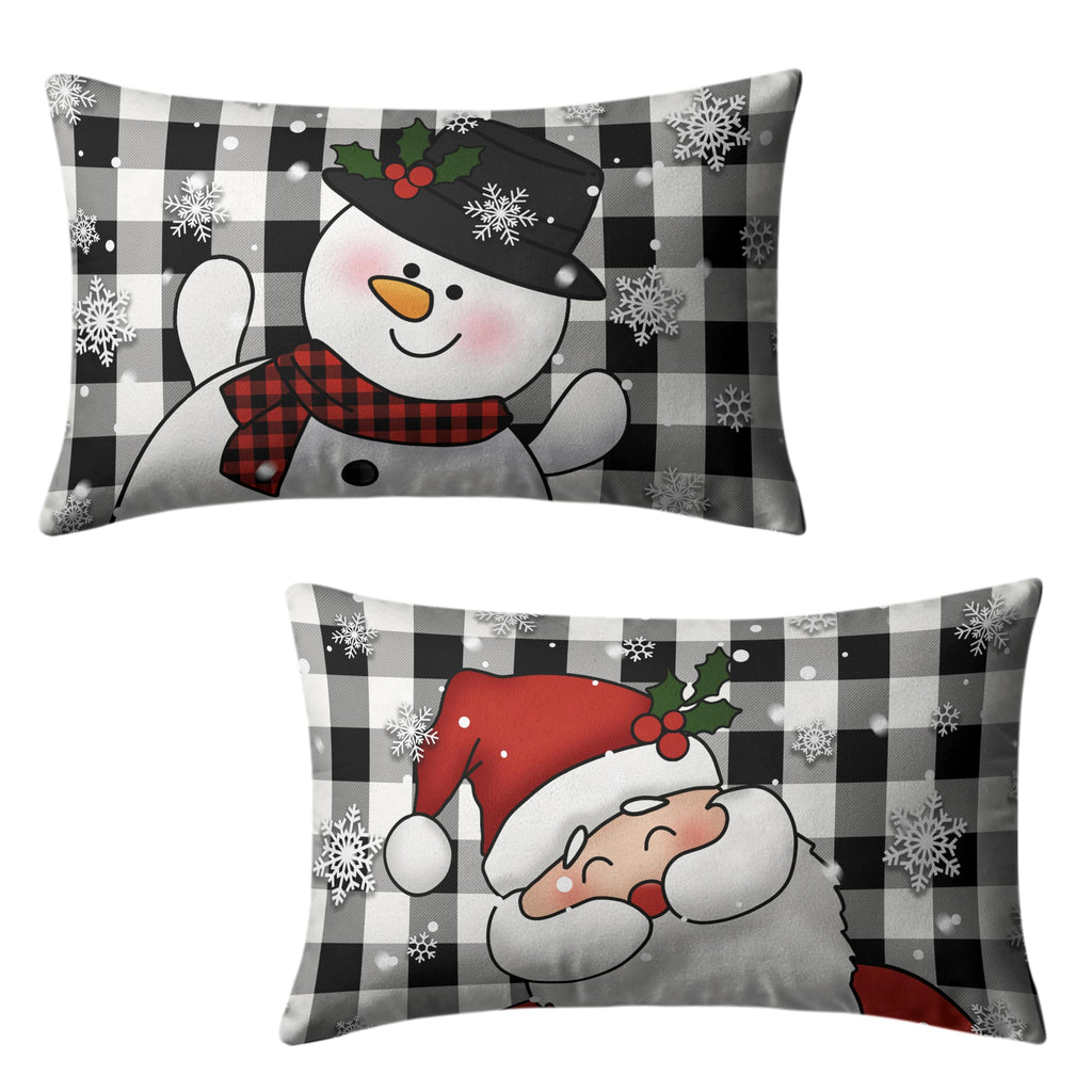 Christmas Santa Lumbar Pillow Covers 12x20 Set of 2 Snowman and Xmas Santa Rectangle Cushion Case Christmas Black