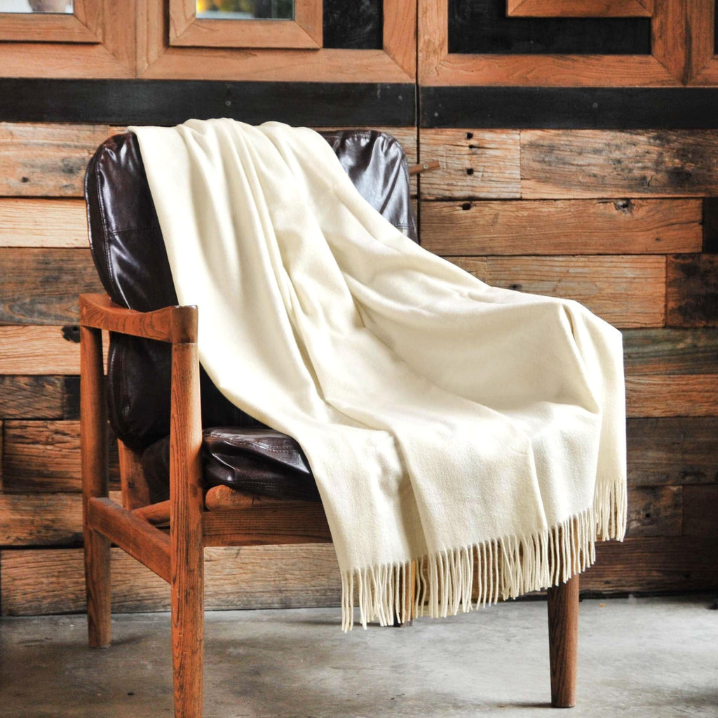 Premium Cashmere Throw Blanket with Fringe (Ivory)