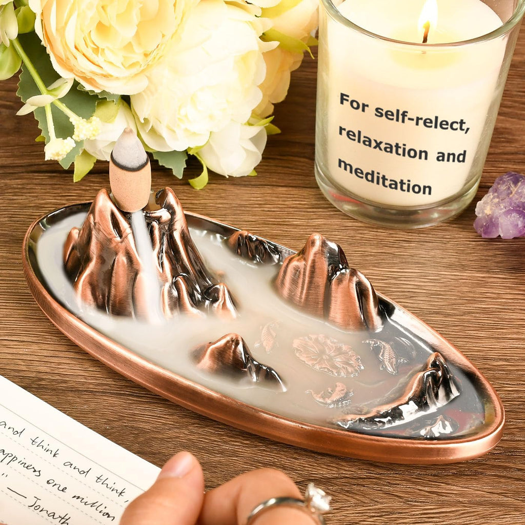 Incense Burner - Incense Waterfall Fountain Backflow Incense Holder with Sticks Holder & Cones, Tweezers, Box