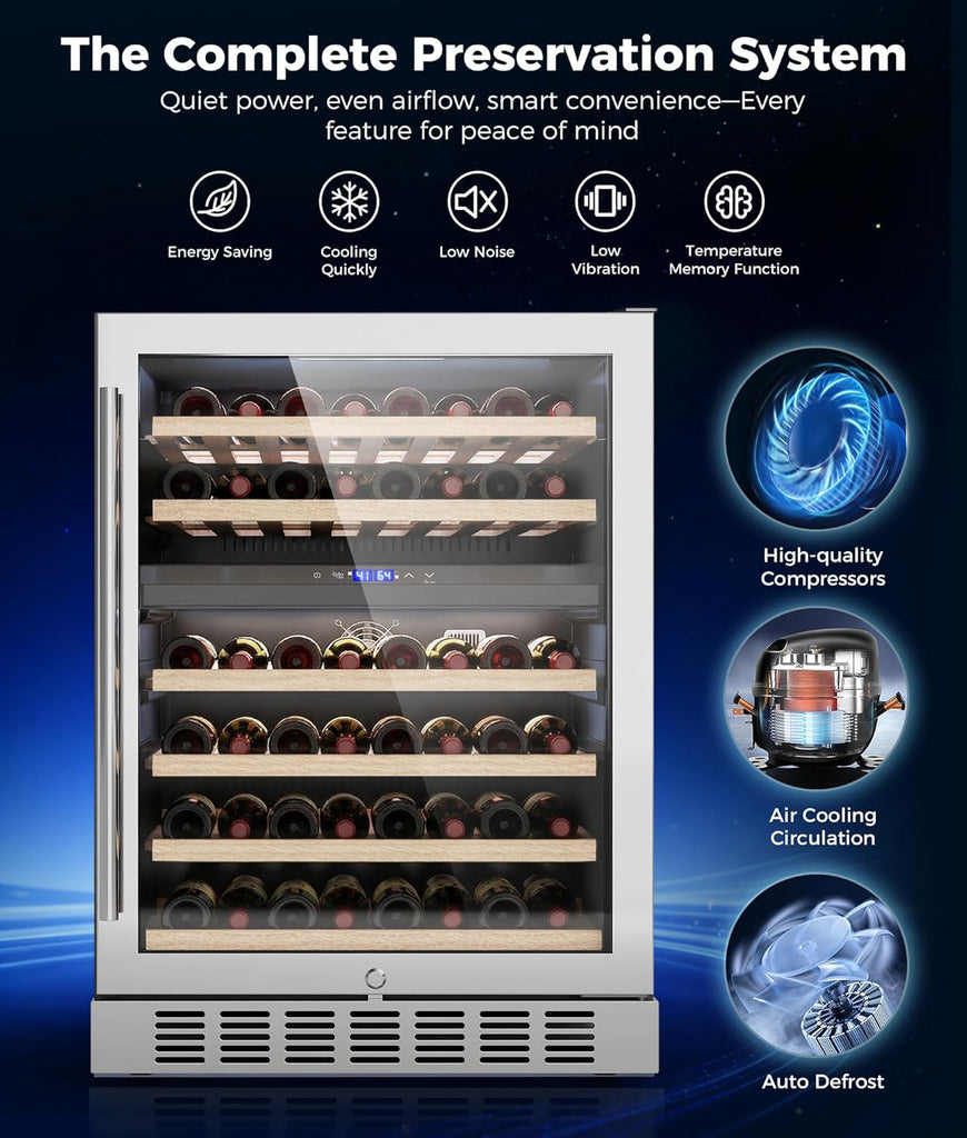 Wine Fridge Beverage Refrigerator - 24” Dual Zone 41 - 64°F/41-64°F Wine Cooler 