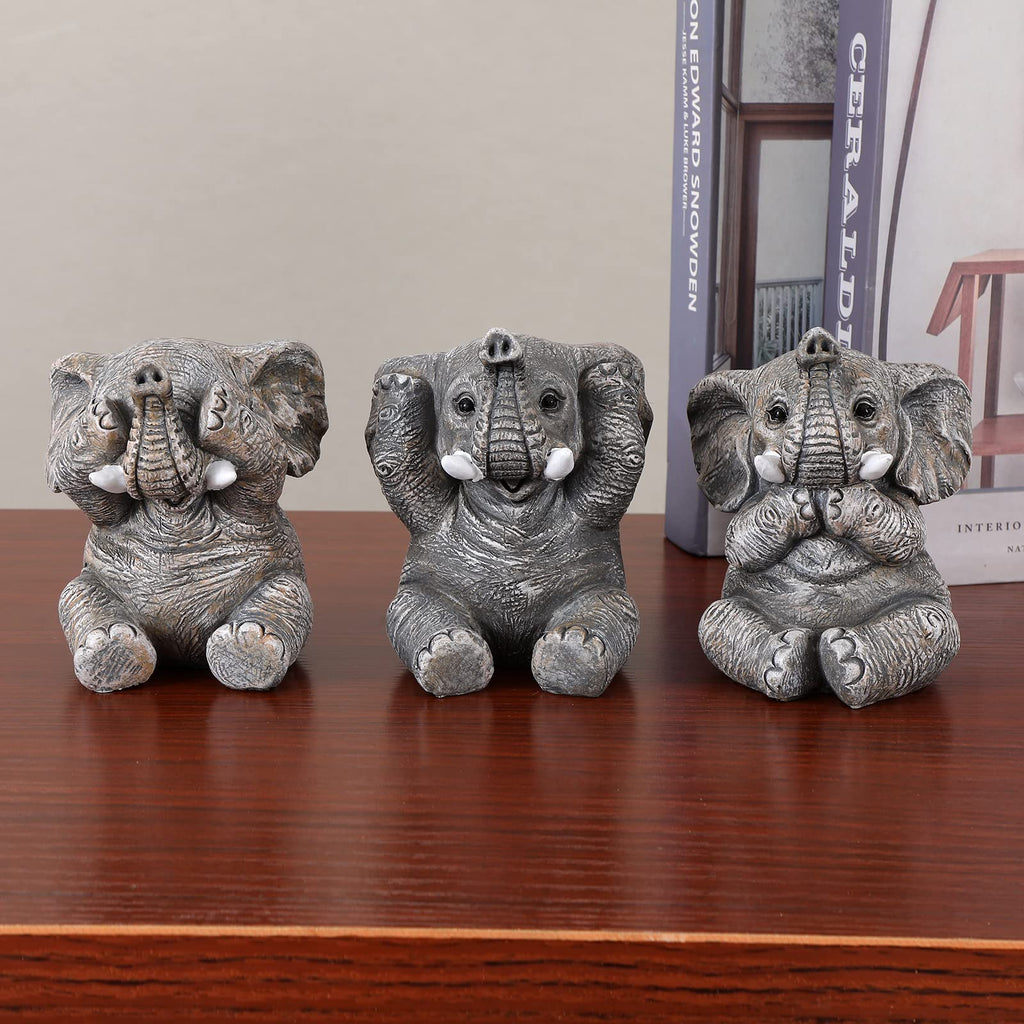 Set of 3 Elephant Statues Cute Figurines Home Decor