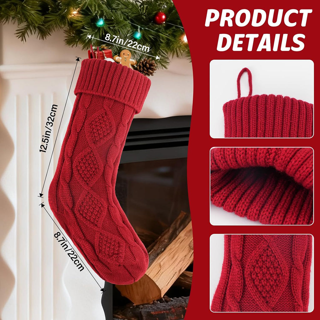 Christmas Stockings, 18 Inches Large Size Cable Knitted Stocking Gifts in Red, White, Green