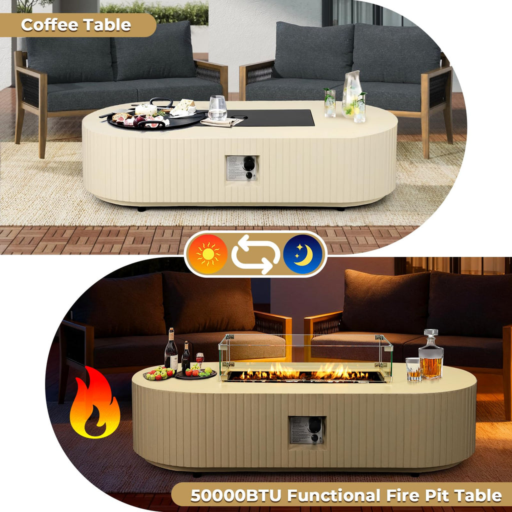 60" Oval Propane/Natural Gas Fire Pit Table with Wind Guard, Outdoor Patio