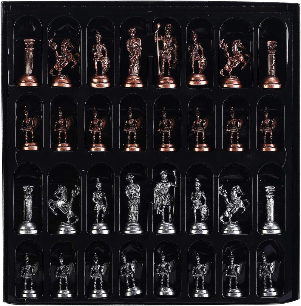 Antique Copper Roman Figures Metal Chess Set for Adults,Handmade Pieces and Natural Solid Wooden Chess Board