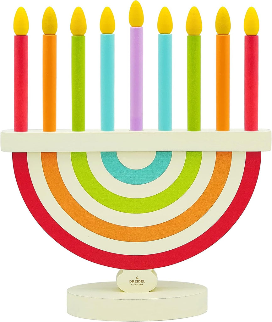 Wooden Hanukkah for Kids - Chanukah Set with 9 Removable Multicolored Candles, Storage Bags, Educational Color Toy