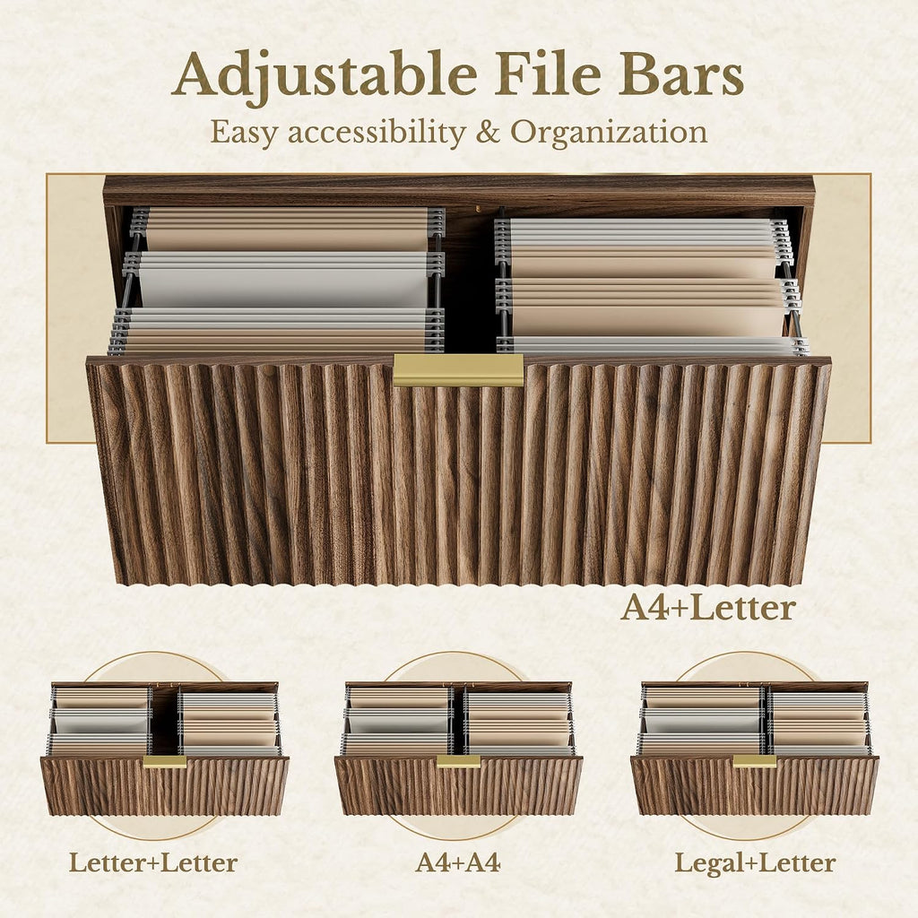 Fluted 2 Drawer Lateral File Cabinet, Black Walnut | 32'' Wood Filing Cabinet , Fits for Legal/Letter/A4 Files